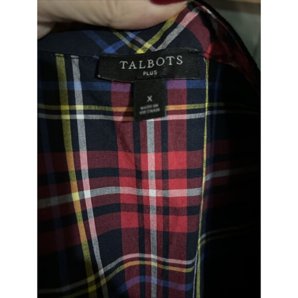 Talbots Split Neck Tunic Holiday Velvet Trim in Cabin Plaid Shirt - Women's 1X - Picture 10 of 11